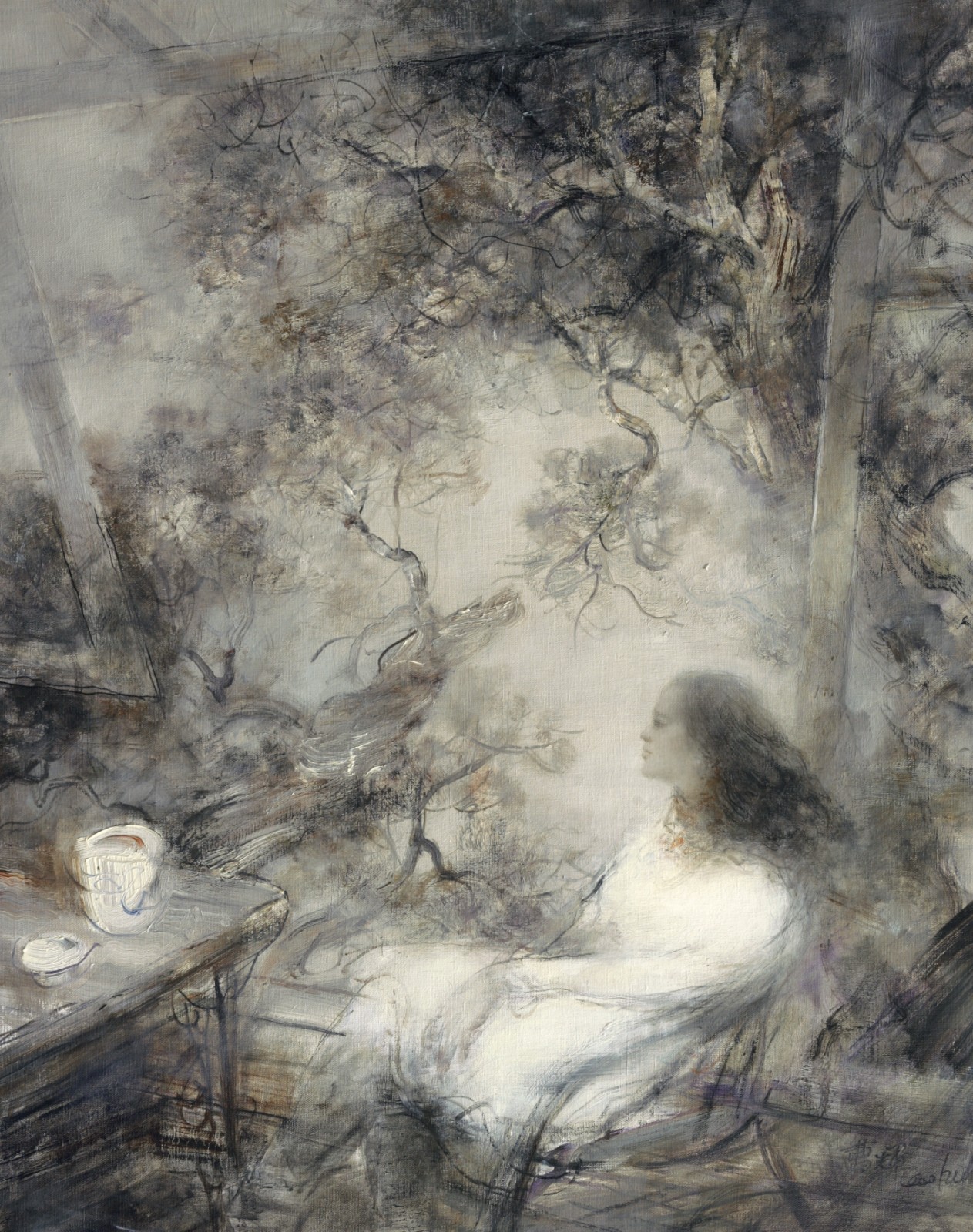 树下听雨 100x80 布面油画 2017.jpg